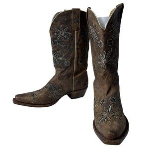 Shyanne Leather Cowboy Boots | Floral Embroidered Cutout Western | Size 10B